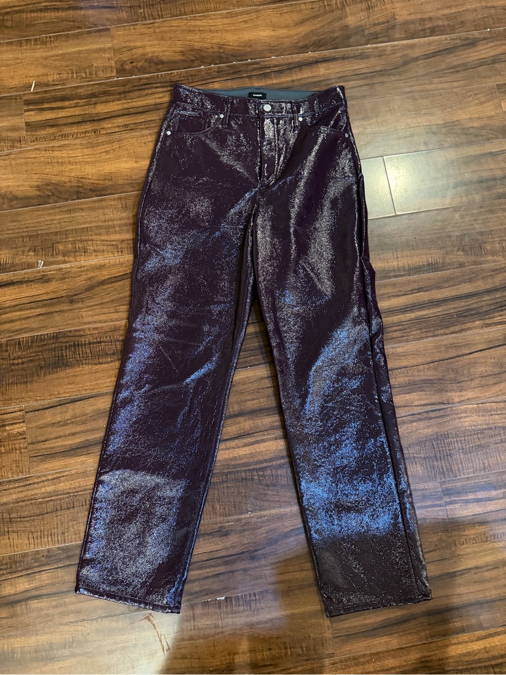 Express Metallic Plum Straight-Leg Jeans